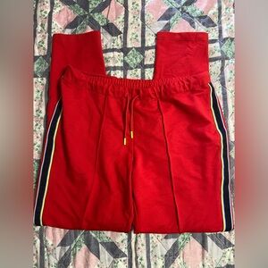 T7- FIRE + ICE Blue Stripe Vibrant Red Sweatpants